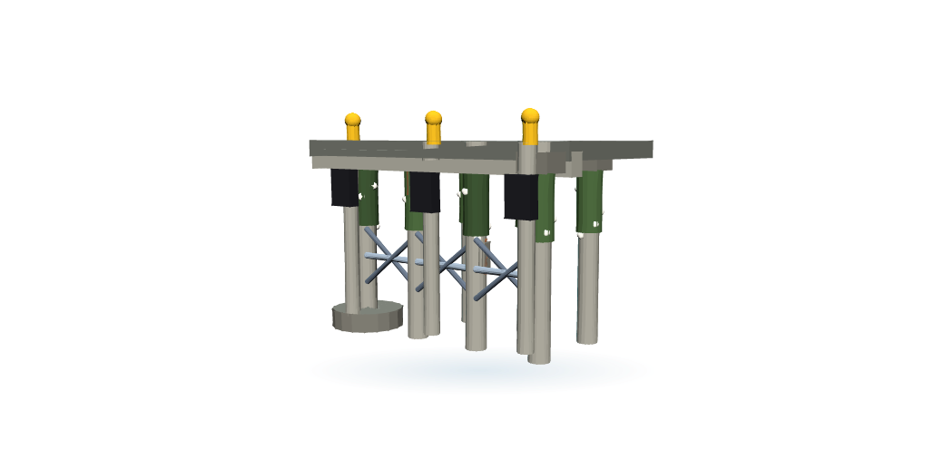 Illustration of a piled berthing jetty with pylons, bracing and fenders