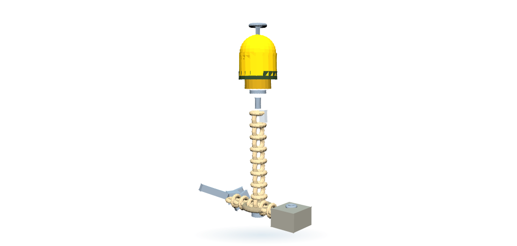 Illustration of a deep-water mooring from surface buoy to seabed anchors